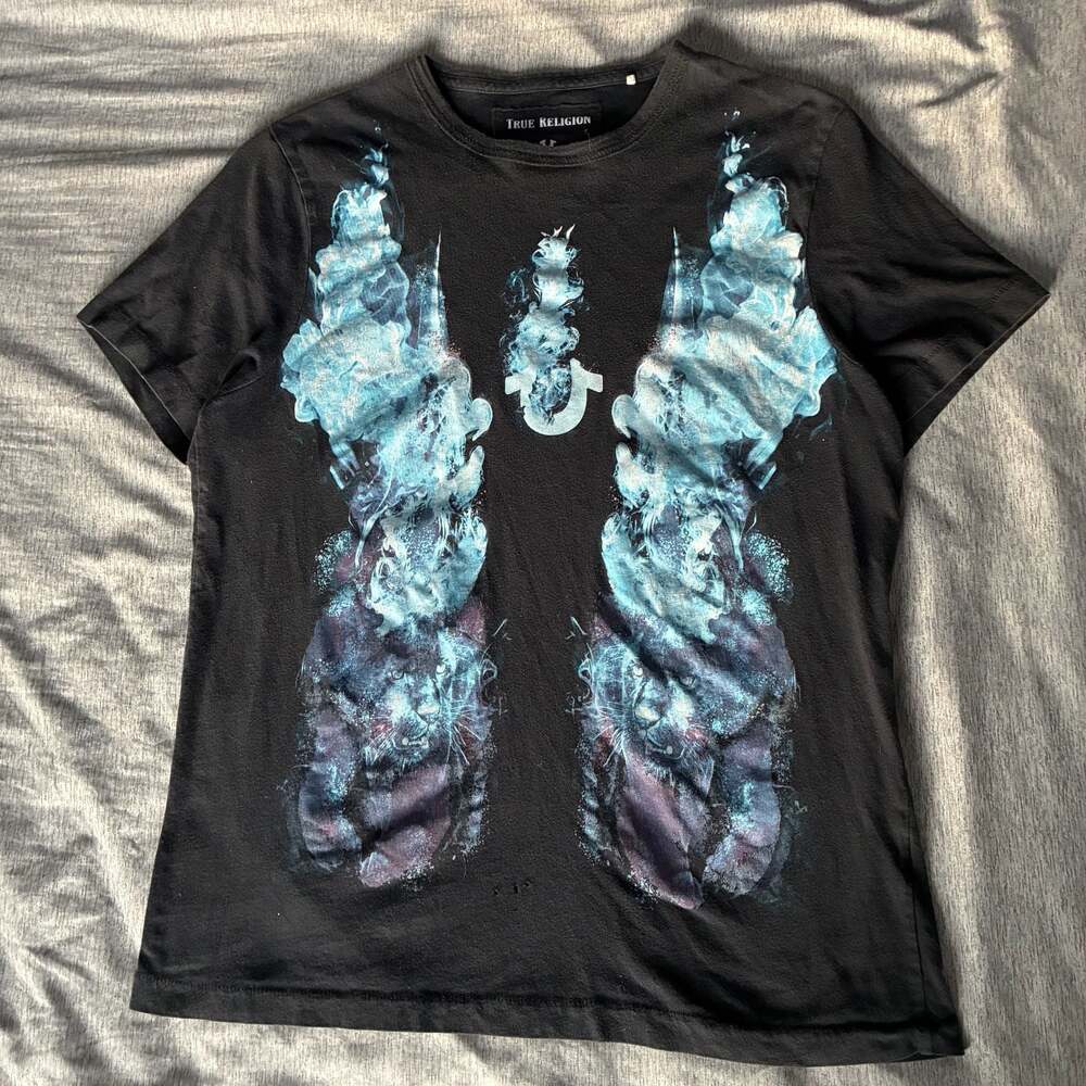 True Religion blue smoke horseshoe logo graphic t-shirt size small